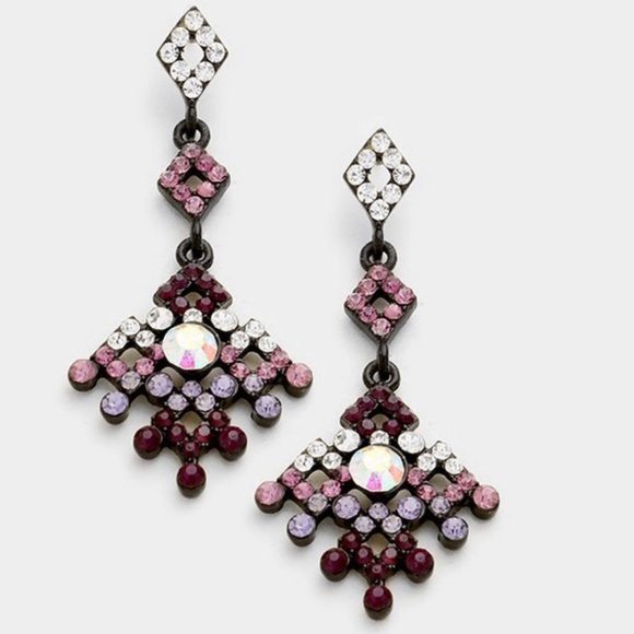 Modern Aztec Pattern Crystal Earring, NWT - Picture 3 of 3